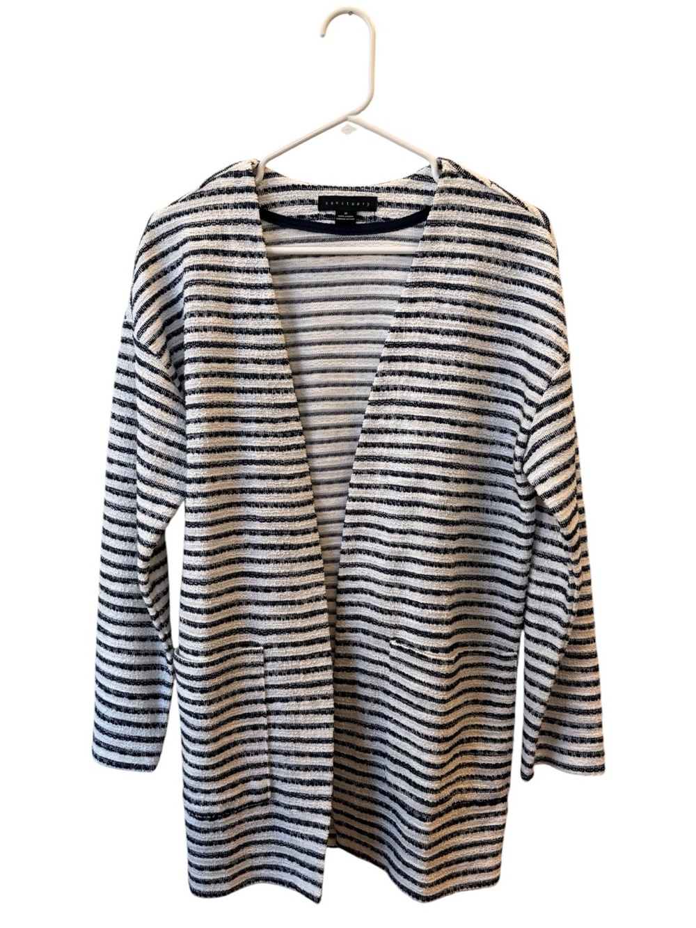 Sanctuary Navy & White Striped French Terry Open Front Cardigan - Size M